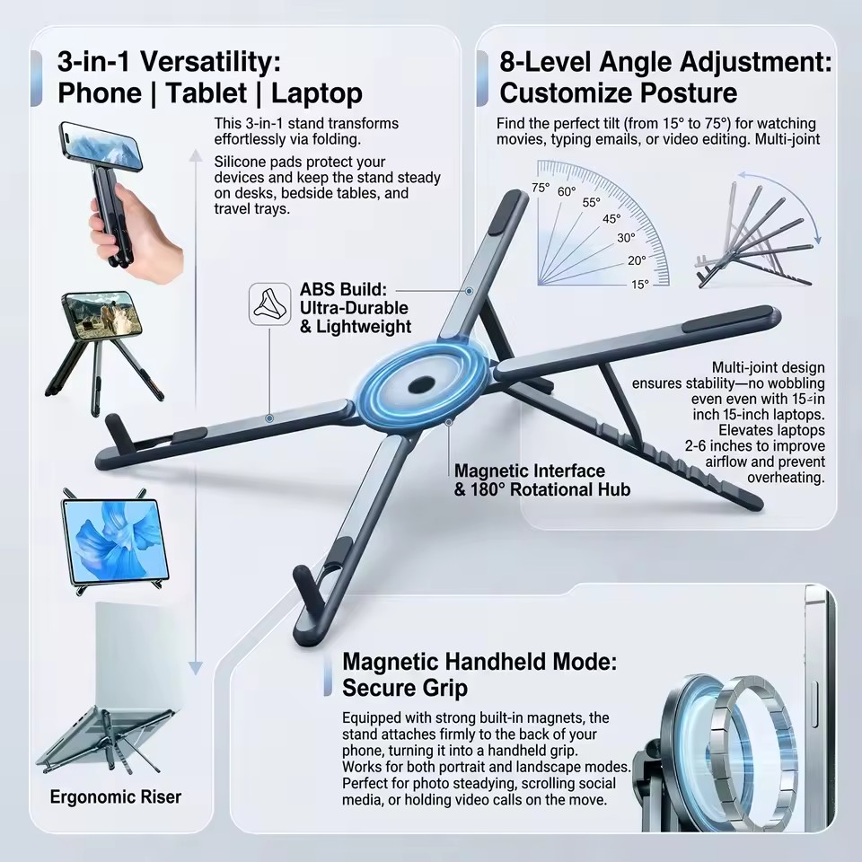 Tablet Phone Accessories - Draagbare magnetische telefoonhouder & selfie stick